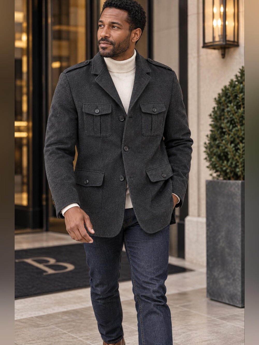 Banana Republic charcoal grey 4 front pocket coat size 40L